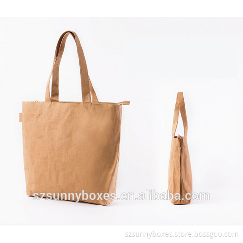2016 New Recycle Washable Kraft Paper Tote Shopping Bag